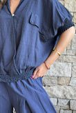 Basso Button Drape Cap Sleeve Shirt Navy